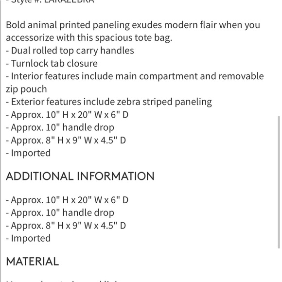 Un Billion Lara Zebra Print Tote NWT$110 - Picture 6 of 7